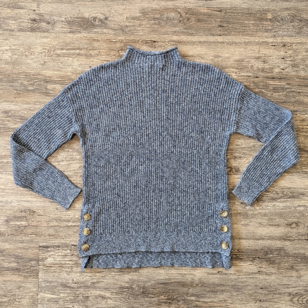 Ricki's - Blue Mock Neck High-Low Knit Sweater With Buttons Sz M